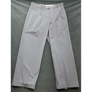 Brooks Brothers Seersucker Pants Men's 37x31 Blue Pleated Cuffed Cotton Preppy